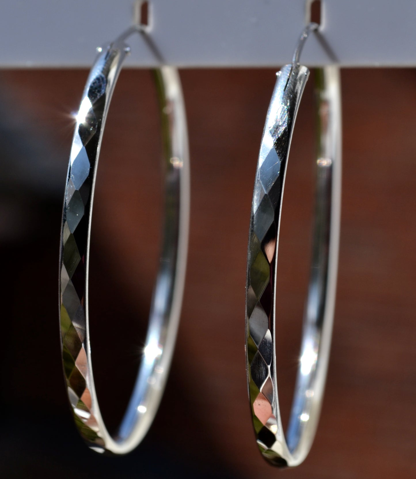 Sterling Silver 925 Rhodium Plated Diamond Cut Diamond Pattern 50mm Large Hoop Earrings