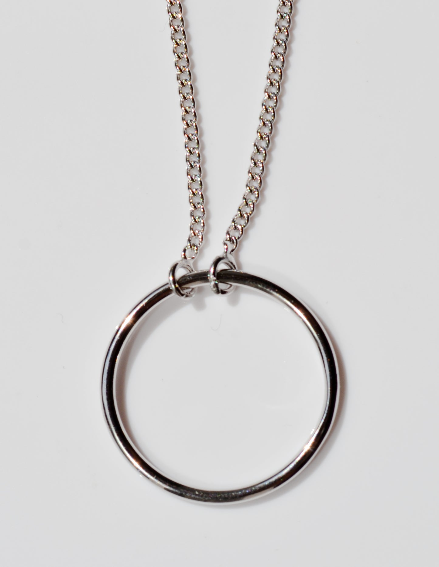 Sterling Silver 925 Rhodium Plated Open Circle Necklace on 15-16 or 16-18 inch Curb Chain
