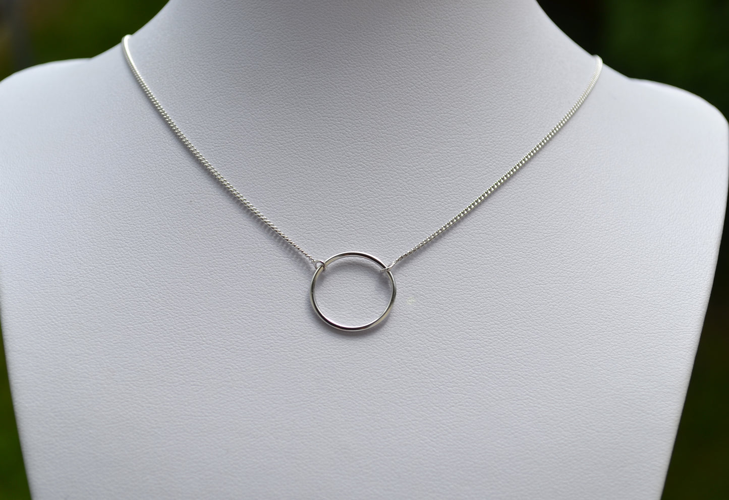 Sterling Silver 925 Rhodium Plated Open Circle Necklace on 15-16 or 16-18 inch Curb Chain