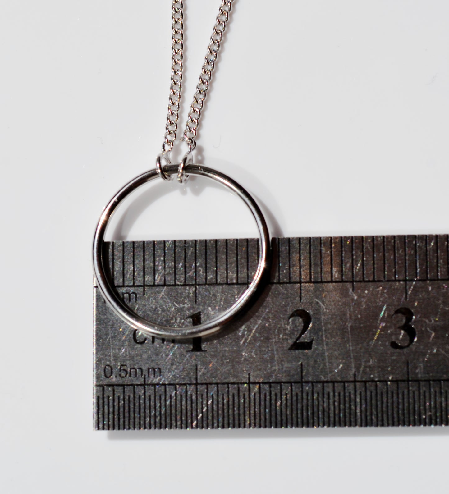 Sterling Silver 925 Rhodium Plated Open Circle Necklace on 15-16 or 16-18 inch Curb Chain