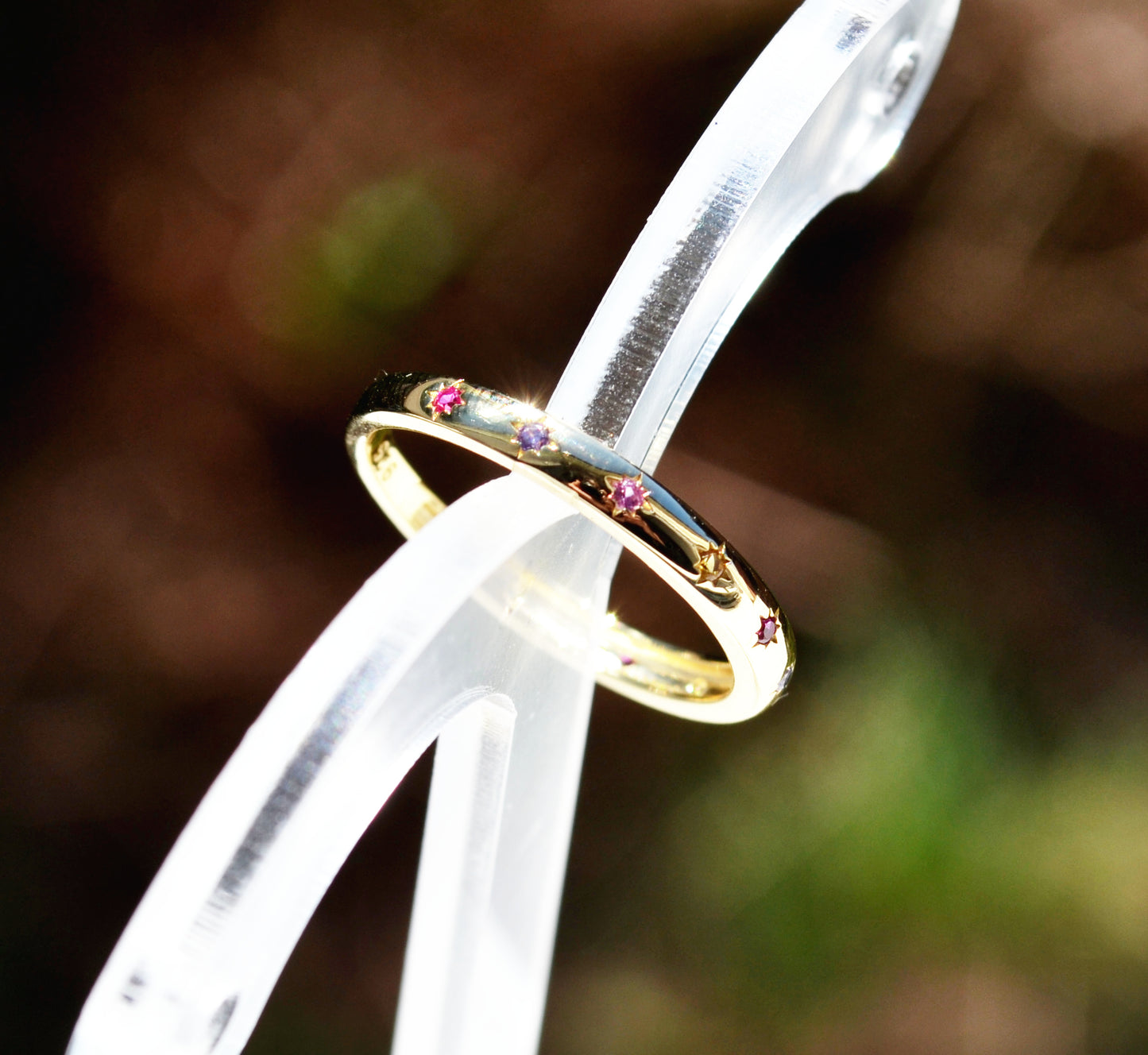 Sterling Silver 925 Yellow Gold Plated 2mm Wide Multi Coloured CZ Star Set Closed Ring Not Adjustable (Copy)
