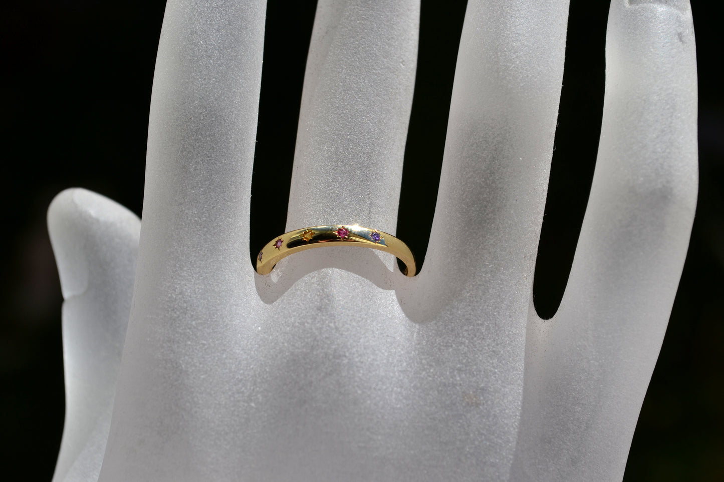Sterling Silver 925 Yellow Gold Plated 2mm Wide Multi Coloured CZ Star Set Closed Ring Not Adjustable (Copy)